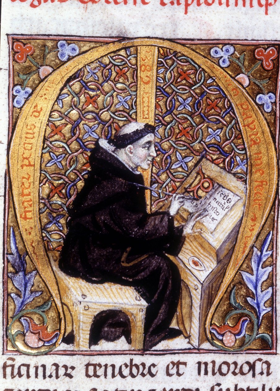 Fra Pietro di Pavia, ein Kopist bei der Arbeit. Manuskript aus dem 14. Jahrhundert von Unknown artist