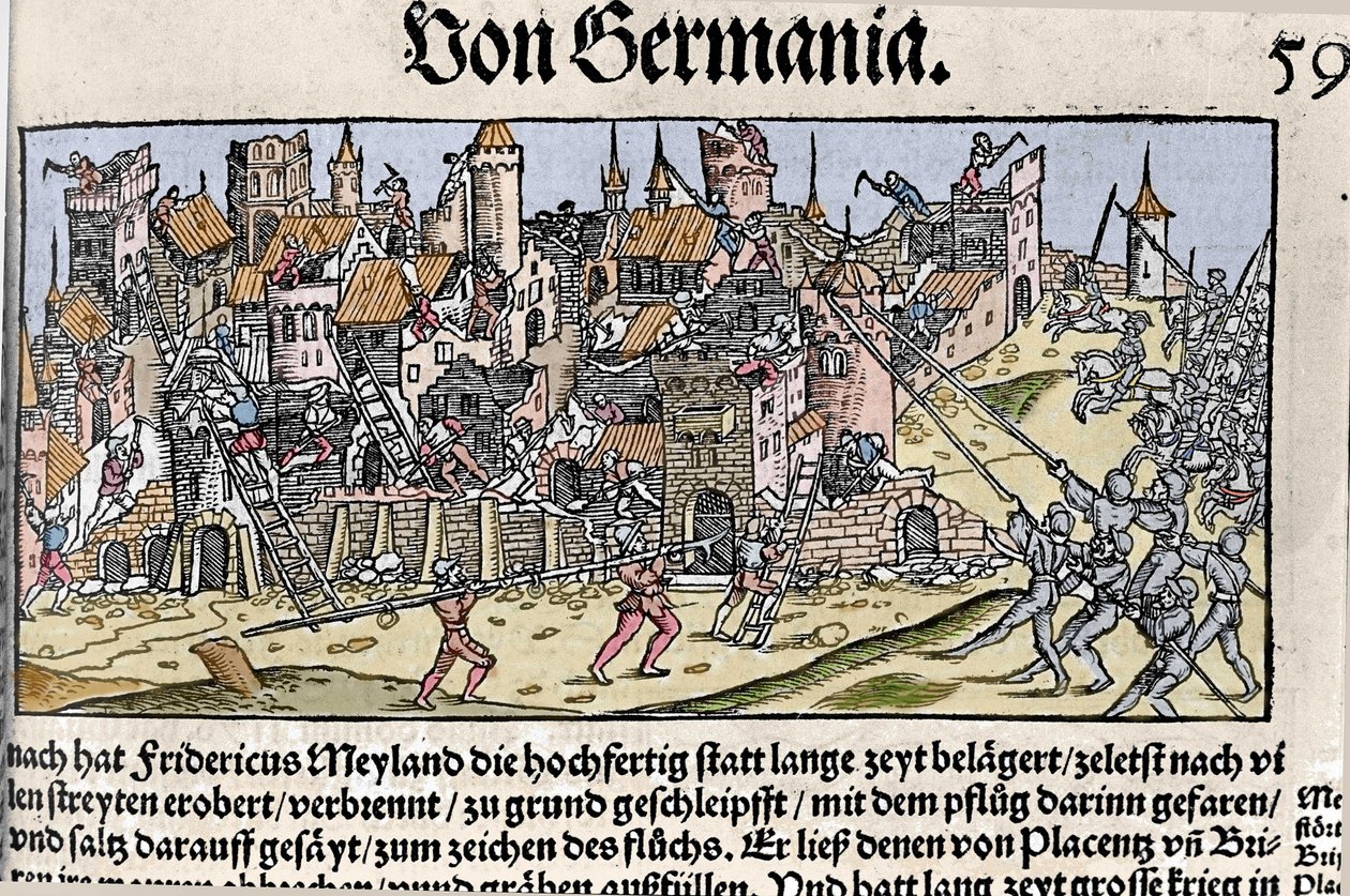 Friedrich Barbarossa, Kaiser des Heiligen Römischen Reiches, eroberte und zerstörte Mailand im Jahr 1162 von Unknown artist