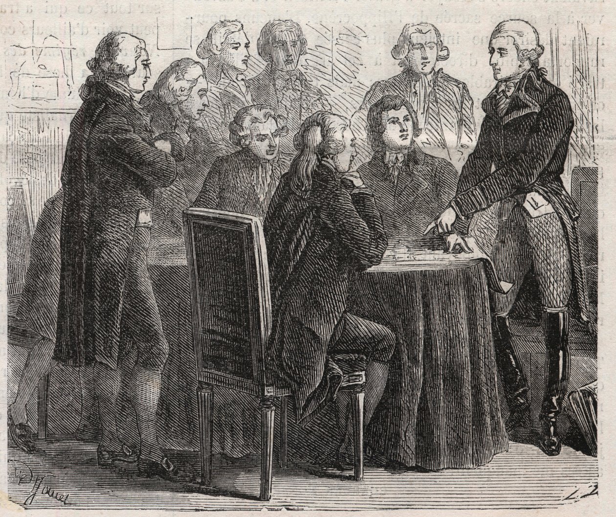 Französische Revolution: Graf Louis Marie de Narbonne-Lara zeigt seine Pläne in den Ausschüssen der Versammlung - Gravur in „The Illustrous World“ von Unknown artist