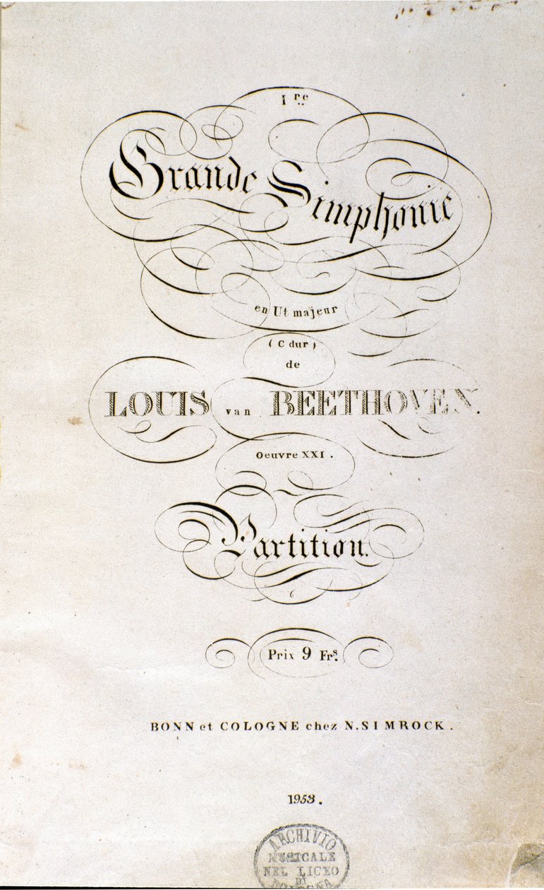 Frontispiz der ersten deutschen Ausgabe der Partitur der Symphonie Nr. 1 in C-Dur von Ludwig van Beethoven von Unknown artist