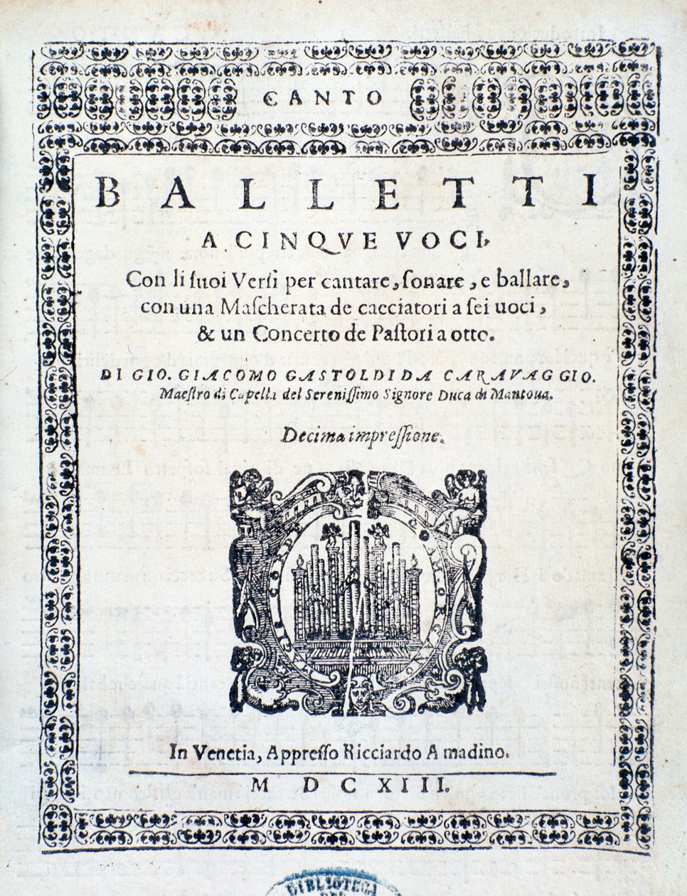 Frontispiz von Balletti für fünf Stimmen von Giovanni Giacomo Gastoldi von Unknown artist