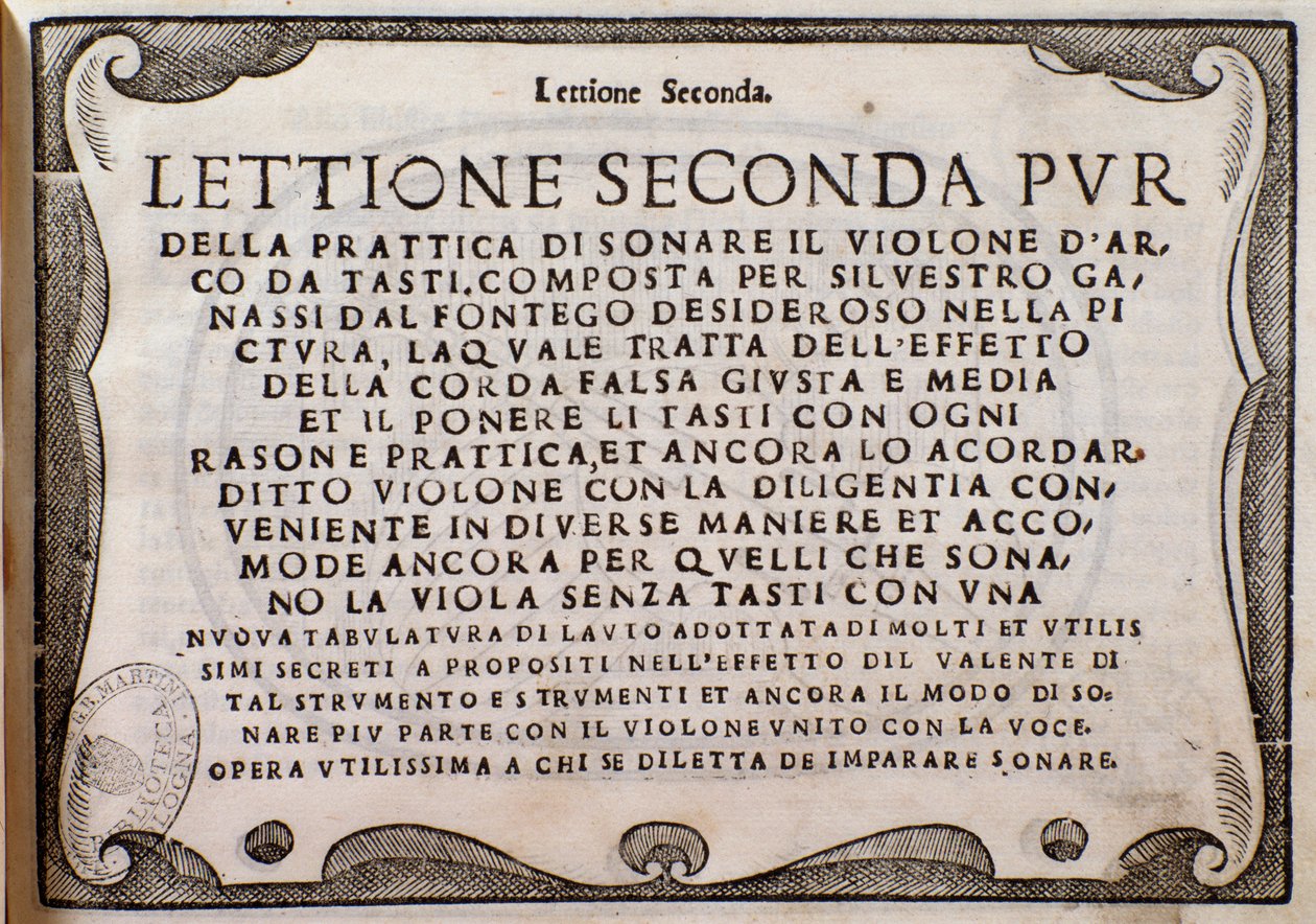 Frontispiz von Lettione Seconda von Silvestro Ganassi dal Fontego von Unknown artist