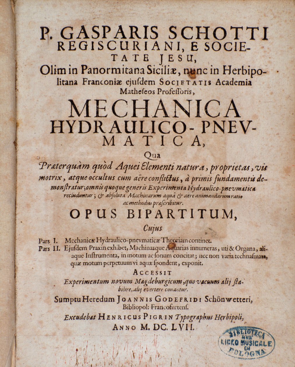 Frontispiz von Mechanica Hydraulico Pneumatica von Gaspar Schott von Unknown artist