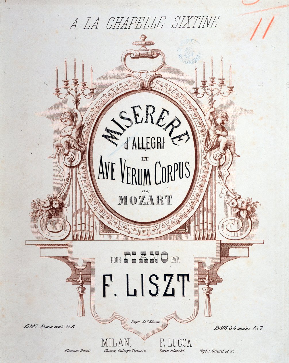 Frontispiz von Miserere von Allegri und Ave verum corpus von Mozart, transkribiert von Liszt für Klavier (1865) von Unknown artist