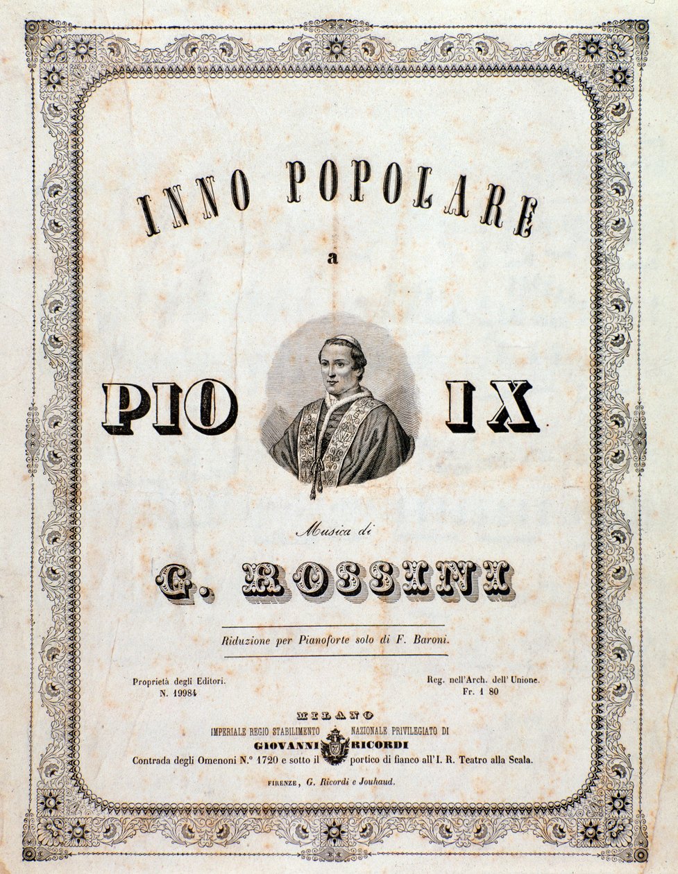 Frontispiz der Partitur des Volksliedes für Pius IX. von Gioacchino Rossini von Unknown artist