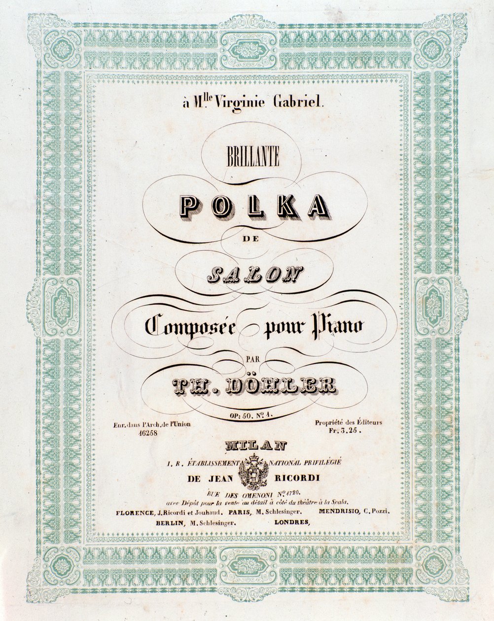 Frontispiz der Partitur von Polka de salon von Theodor von Döhler von Unknown artist