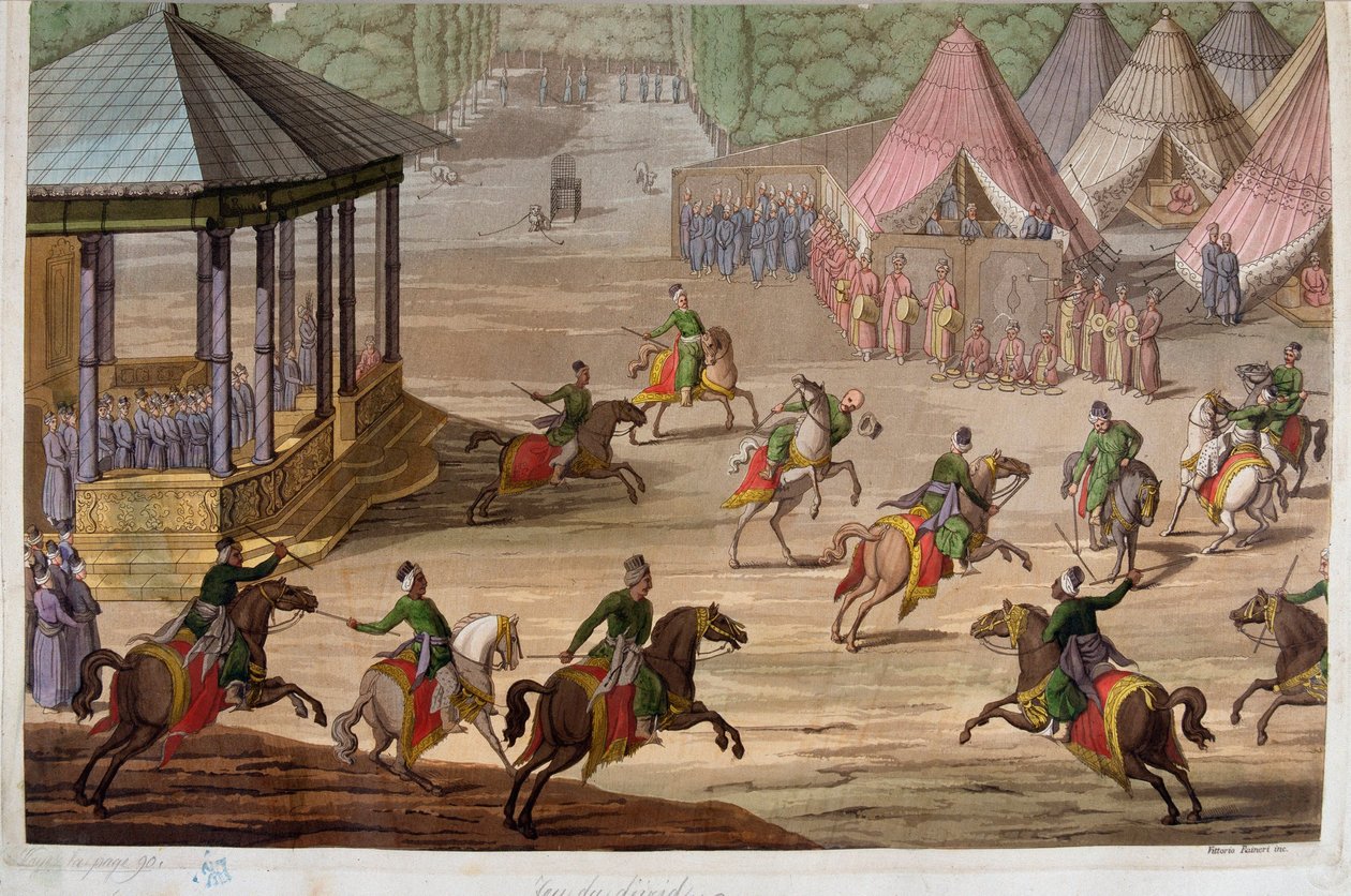 Spiel des Jirid im Osmanischen Reich - in „Das alte und moderne Kostüm“ von Jules Ferrario von Unknown artist