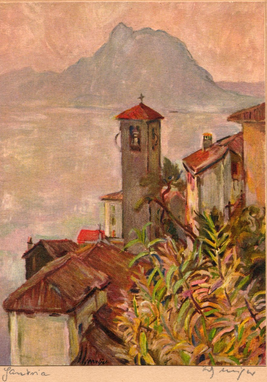 Gandria, Schweiz, mit Mont San Salvatore und Lac Lugano, Postkarte von Fritz Meijer von Unknown artist