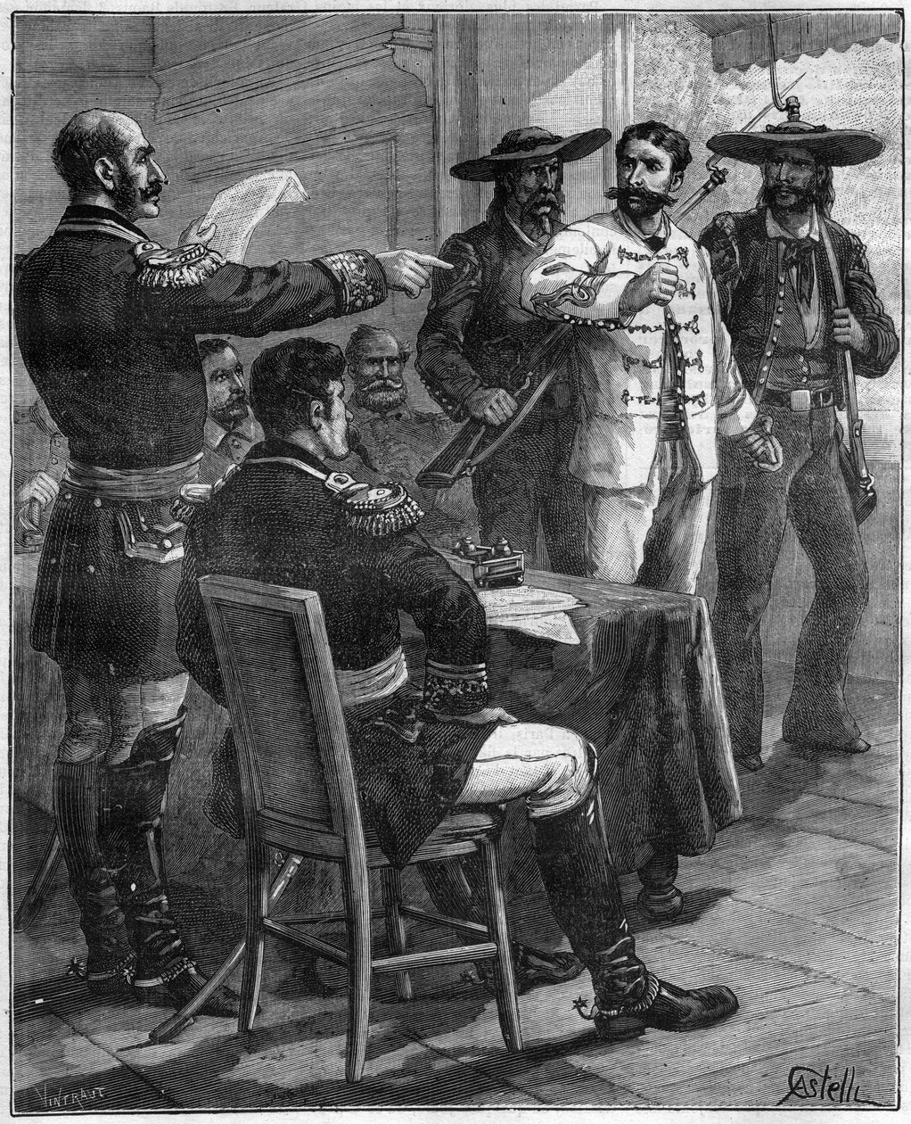 Gaston de Raousset-Boulbon (1817-1854) vor einem Kriegsrat, 1854 in Mexiko - Gravur von 1888 von Unknown artist