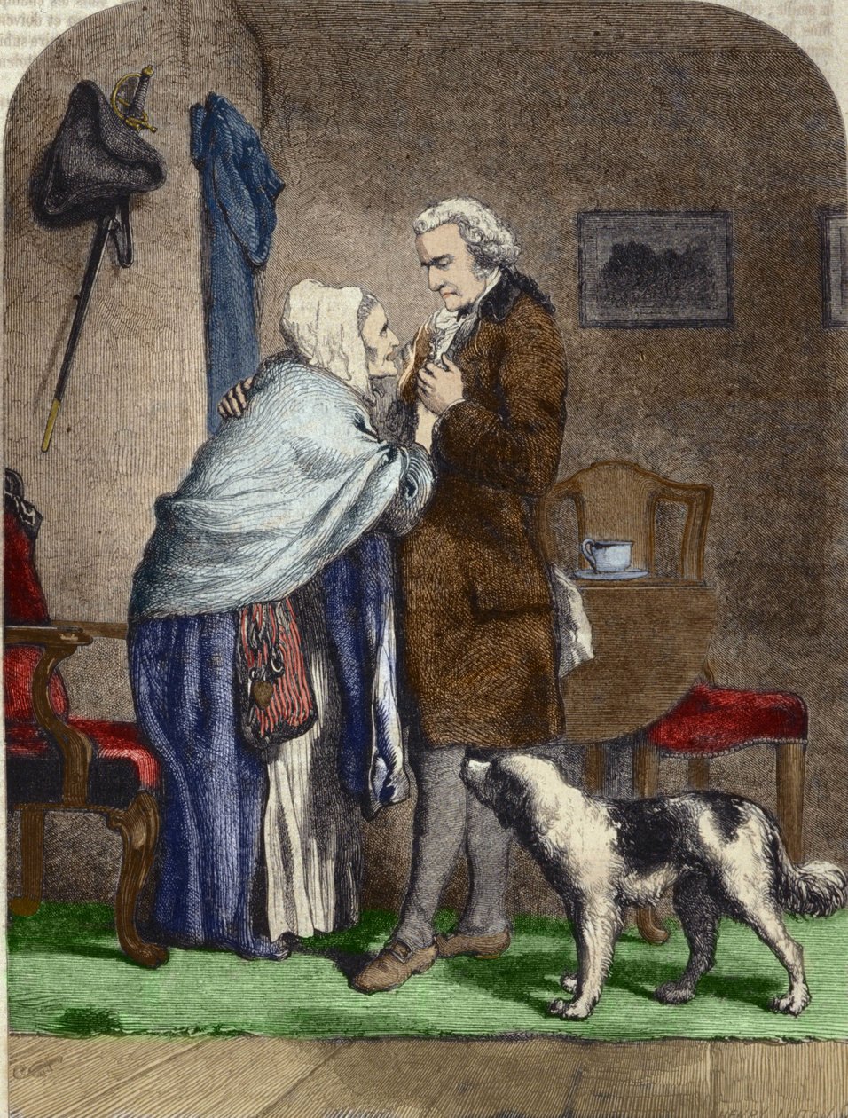 George Washington (1732-1799), gewählter Präsident der Vereinigten Staaten, begrüßt seine Mutter vor der Abreise. von Unknown artist