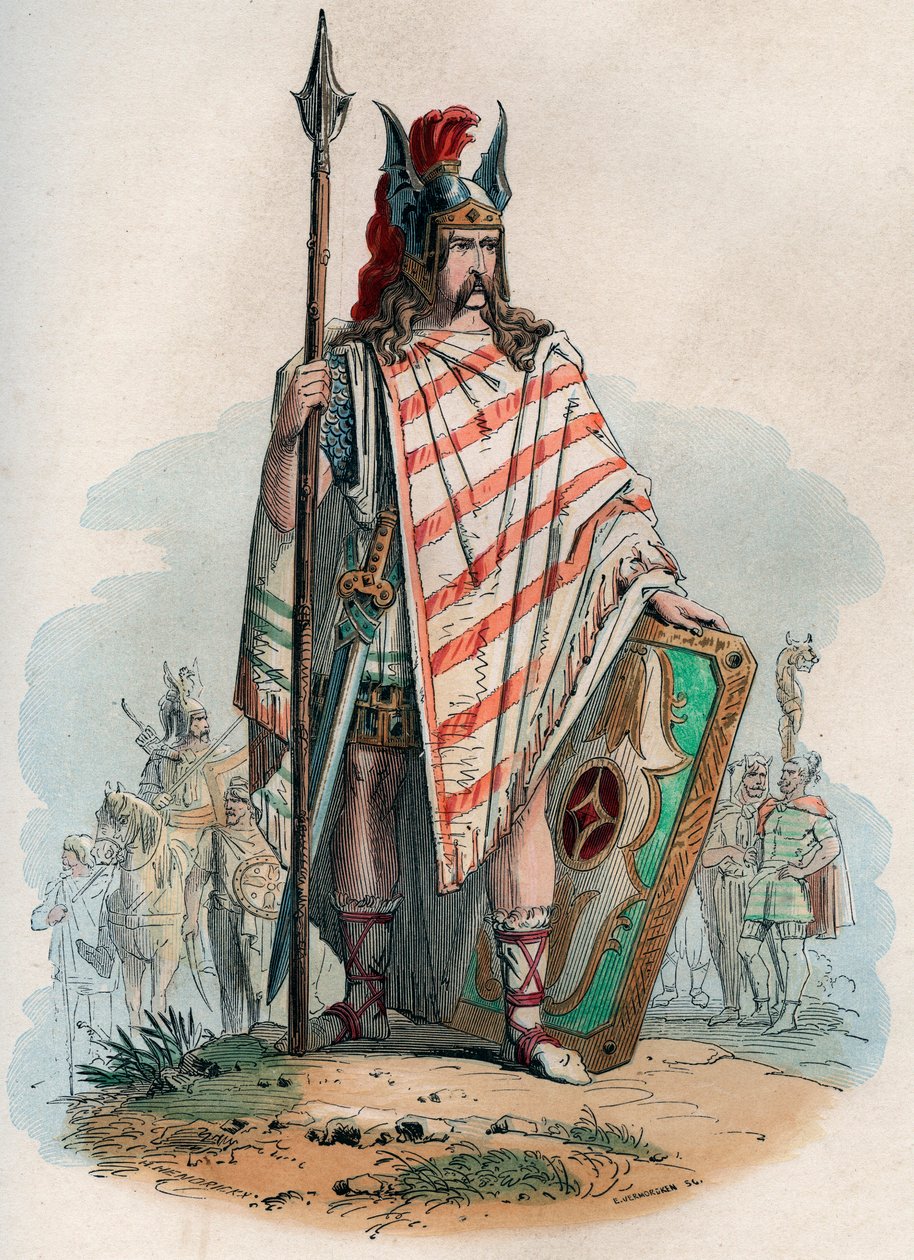 Germanischer Häuptling (die germanischen Barbaren). Gravur von 1868 in „Histoire de Belgique von den frühesten Zeiten bis zum Ende der Herrschaft von Leopold I“ von Theodore Juste (1818-1888). Private Sammlung. von Unknown artist