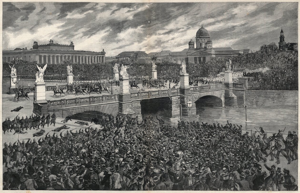 Deutsche Arbeiter, die in Berlin randalieren, werden von der Polizei geräumt, um den Durchgang von Kaiser Wilhelm zu ermöglichen von Unknown artist