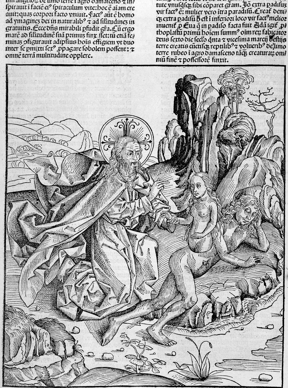 Gott gebiert Eva aus Adams Oberschenkel - in „Nürnberger Chroniken“ von Unknown artist