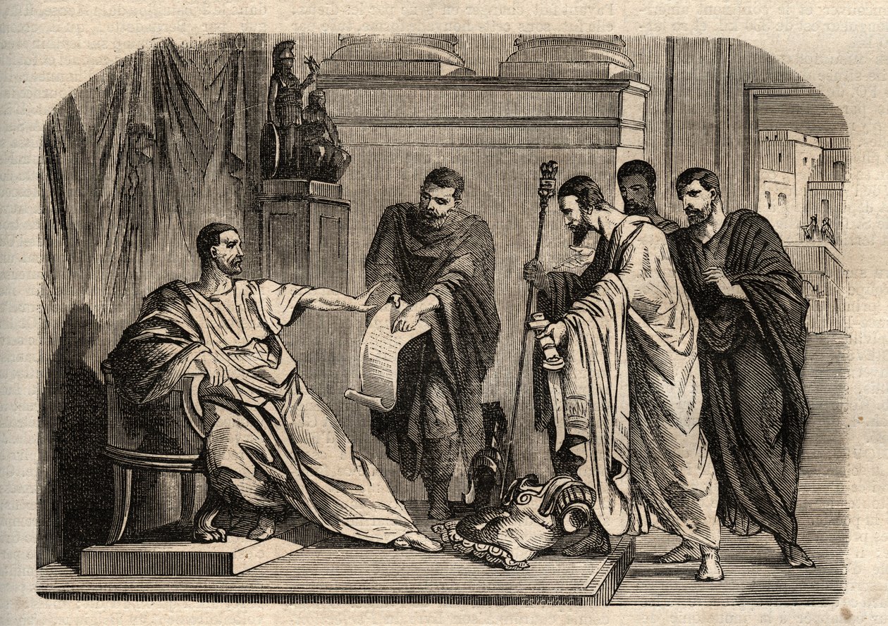 Gordian I (158-238) lehnt die kaiserliche Würde ab - Gordian I (Marcus Antonius Gordianus Sempronianus Romanus Africanus) lehnte die kaiserliche Würde ab - Gravur in „Dictionnaire populaire illustré“ - 1864 - von Joseph Decembre und Edmond Allonier von Unknown artist
