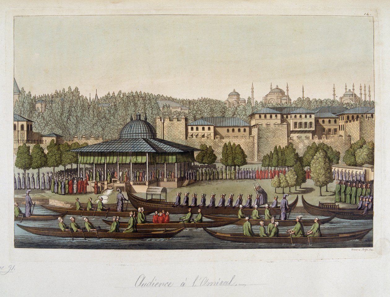 Regierung der Osmanen: Audienz beim Admiral - in „Das alte und moderne Kostüm“ von Ferrario, hrsg. Mailand von Unknown artist