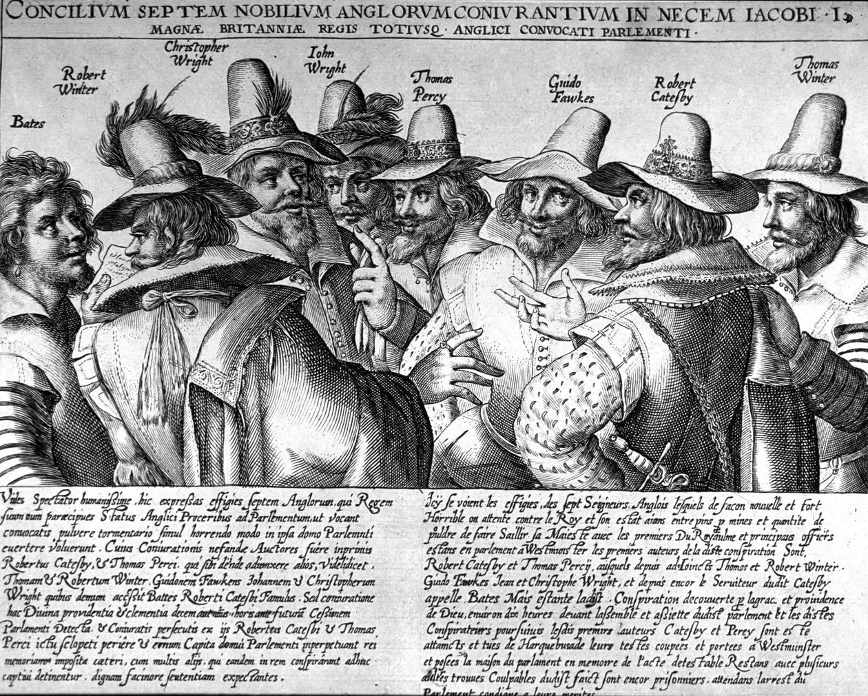 Schießpulver: Bates, Robert Winter, Christopher Wright, John Wright, Thomas Percy, Guido Fawkes, Thomas Winter von Unknown artist