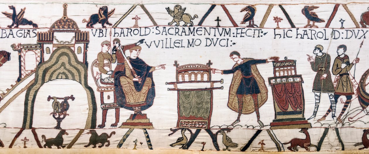 Harold schwört Wilhelm einen heiligen Eid in Bayeux, Teppich von Bayeux von Unknown artist