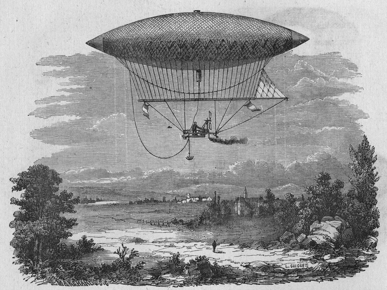 Henry Giffard testet einen 44 Meter langen Dampfaerostat. In „Album de la Science“, Éditions Jouvet. von Unknown artist