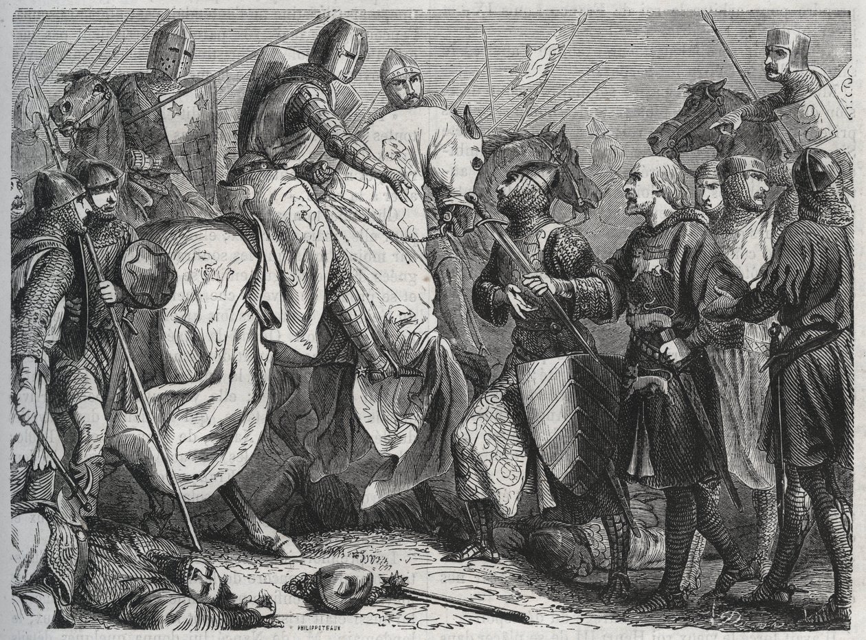 Heinrich III. wird von Simon V. von Montfort in Lewes in Sussex 1264 gefangen genommen - Gravur 1864. von Unknown artist