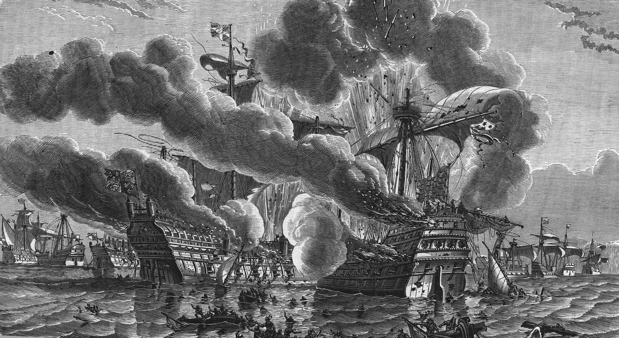 Hervé Primoguet verbrannte das Admiralsschiff von England am 10. August. von Unknown artist