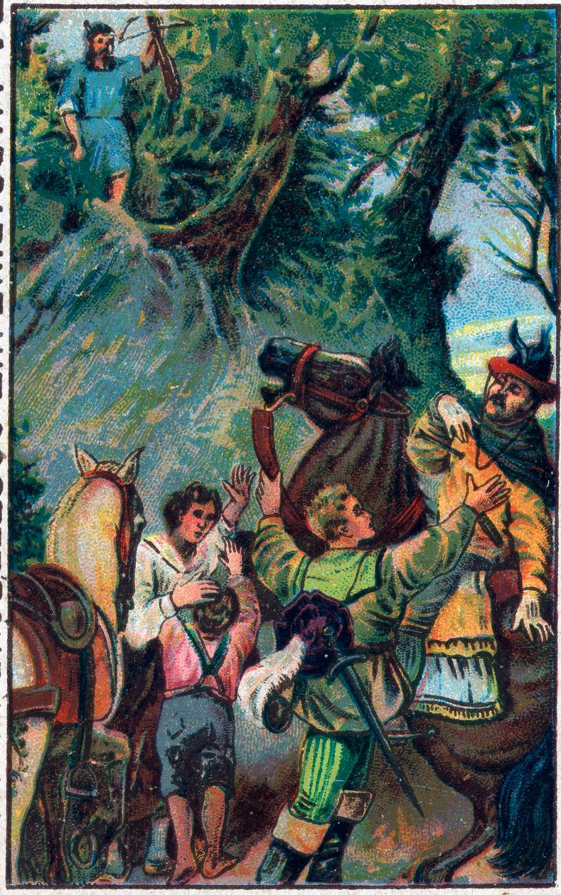 Geschichte von Wilhelm Tell (legendärer Held der Schweizer Unabhängigkeit): der Tod von Gessler. Chromolithographie aus dem späten 19. Jahrhundert. von Unknown artist