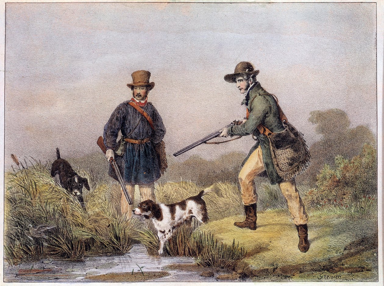 Jäger in den Sümpfen. Drucke des 19. Jahrhunderts Gien, Jagdmuseum von Unknown artist