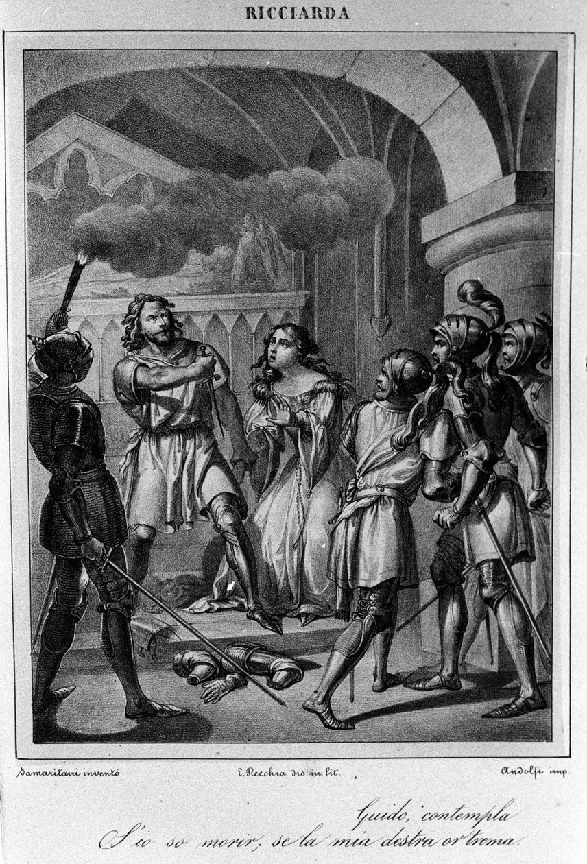 Illustration zur letzten Szene von Akt V von „Ricciarda“ des italienischen Dichters und Dramatikers Ugo Foscolo (1778-1827) 19. Jahrhundert von Unknown artist