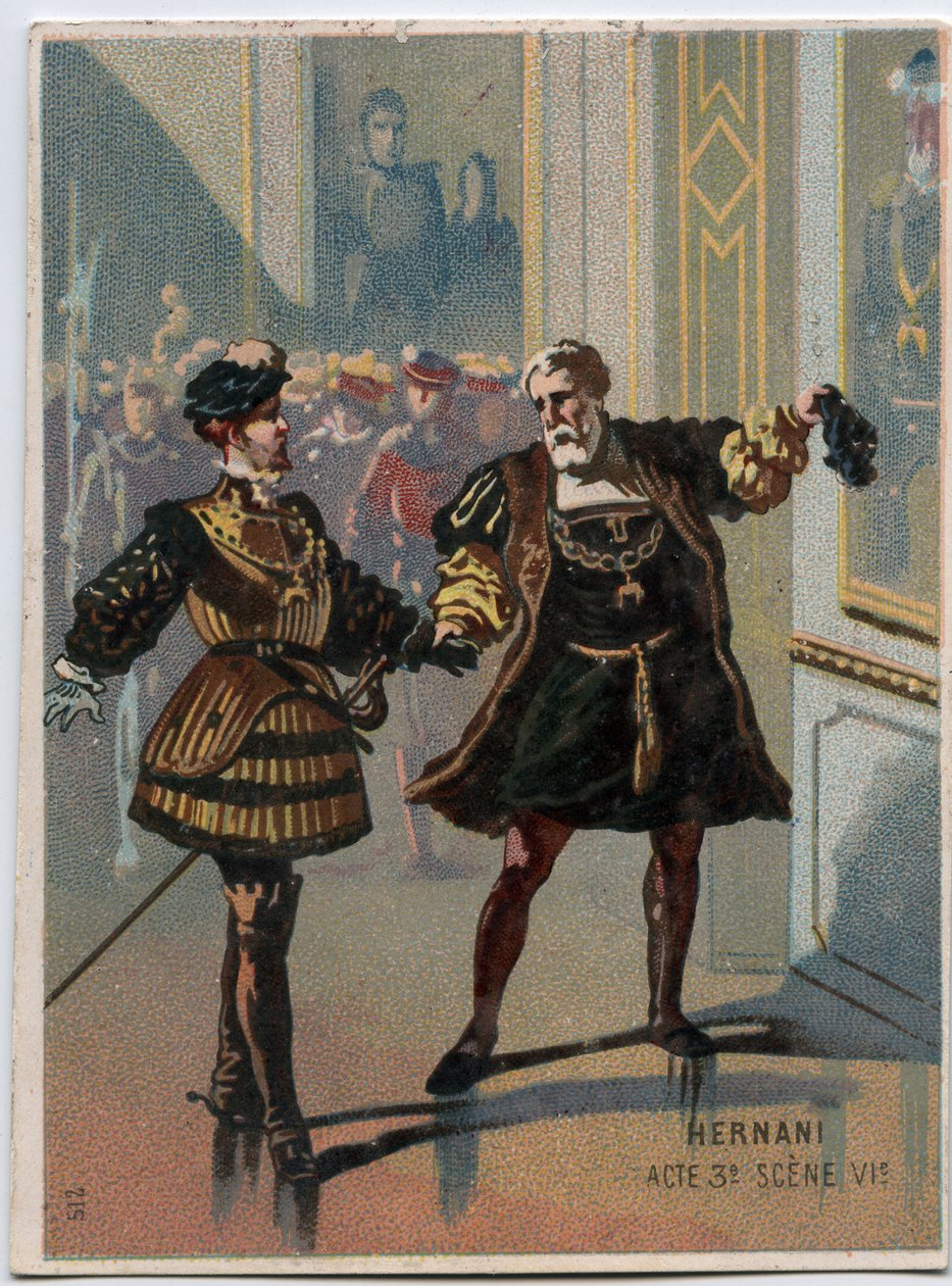 Illustration zu „Ernani“ von Giuseppe Verdi (1813-1901), Akt 3, Szene VI, Oper, die 1844 nach der Tragödie „Hernani“ von Victor Hugo geschaffen wurde. Chromolithographie des späten 19. Jahrhunderts. von Unknown artist