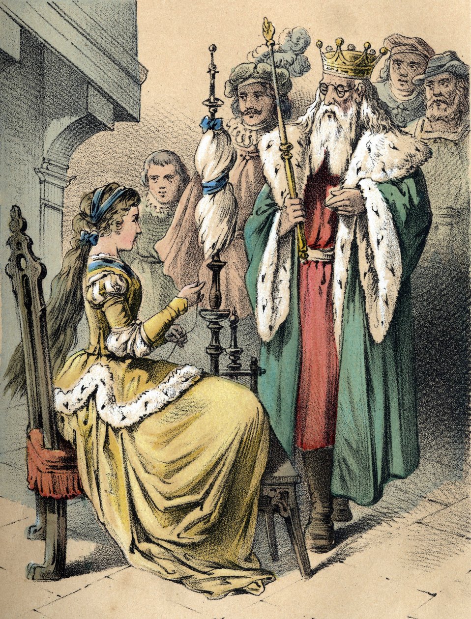 Illustration von Franz Hoffmanns Märchen „Märchen und Fabeln - Weißhändchen und Breitfüßchen“. Chromolithographie des 19. Jahrhunderts. von Unknown artist