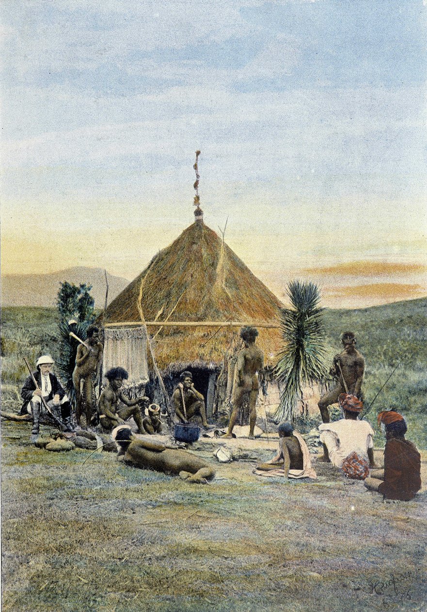 Illustration eines telegrafischen Lagers in der Nähe von Uarai in Neukaledonien. von Unknown artist