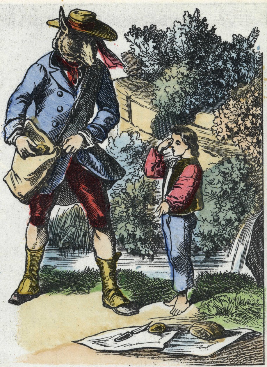 Illustration des Märchens „Gute Mutter Schaf“. In „Märchen aus dem Heim für die Kleinen“. Anonyme Gravur des 19. Jahrhunderts von Unknown artist