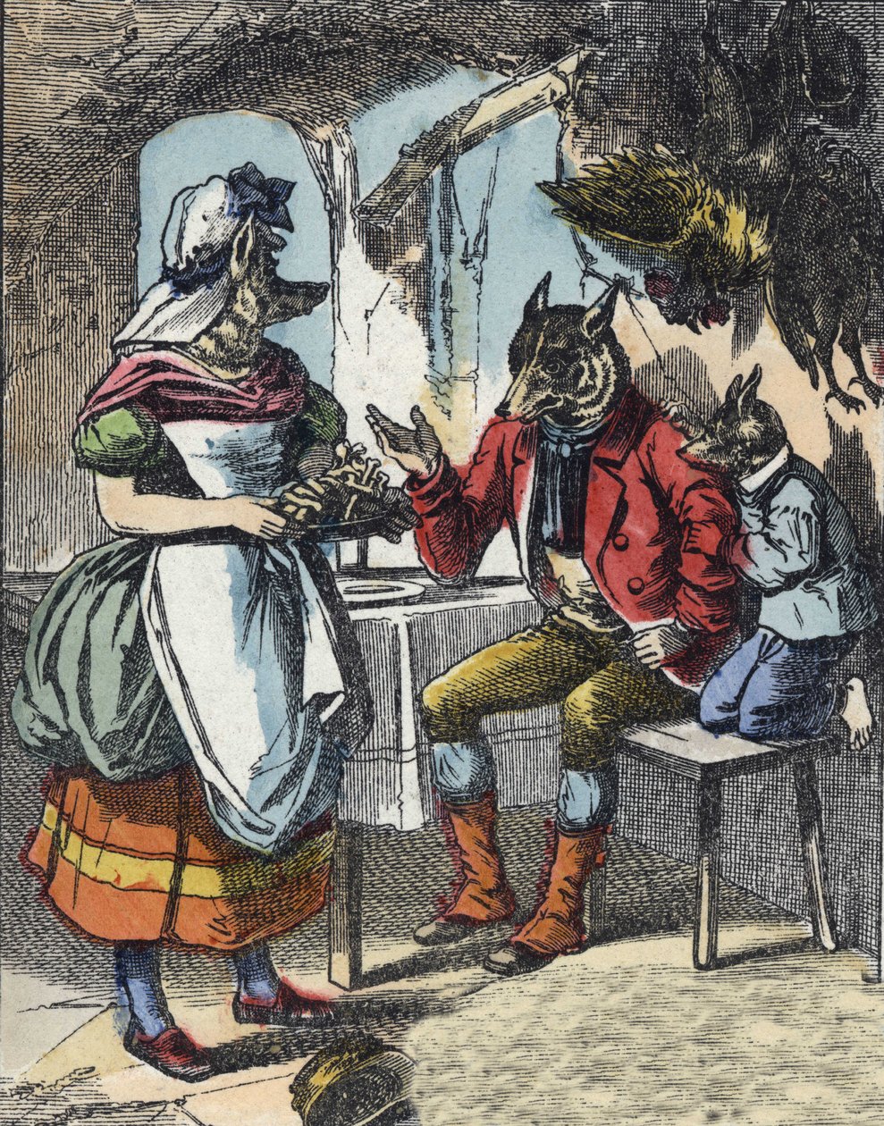 Illustration des Märchens „Gute Mutter Schaf“. In „Märchen aus dem Heim für die Kleinen“. Anonyme Gravur aus dem 19. Jahrhundert von Unknown artist