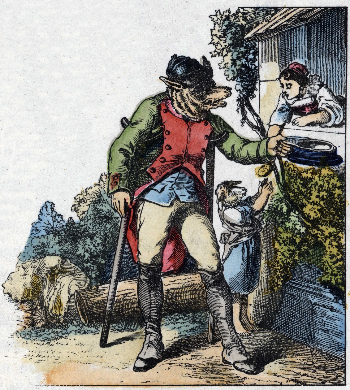 Illustration des Märchens „Gute Mama Schaf“. In „Tales from the home for the little ones“. Anonyme Gravur des 19. Jahrhunderts von Unknown artist