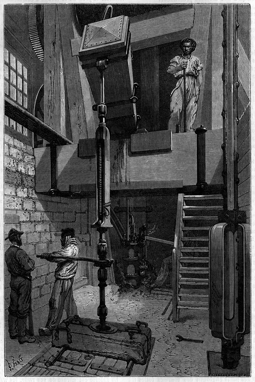 Installation eines Bohrers zur Entdeckung eines Kohlevorkommens. Gravur im „Journal de la jeunesse“ von Unknown artist