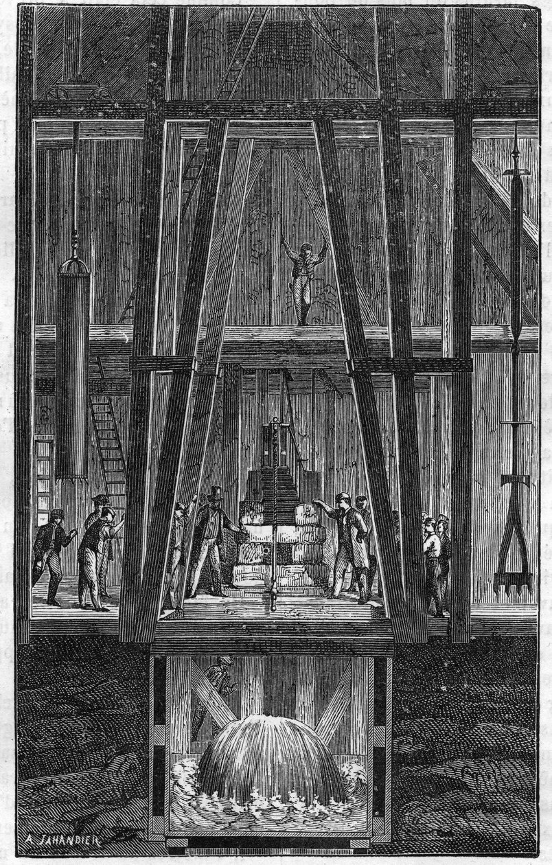 Interieur des artesischen Brunnens von Passy im Jahr 1888 in „le journal de la Jeunesse“ von 1888. von Unknown artist