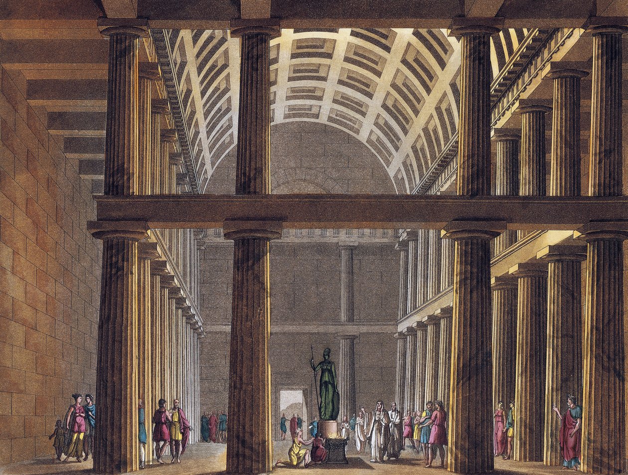 Innenraum des Parthenon - Statue der Göttin Athena (Minerva) im Parthenon von Athen, Antikes Griechenland - Gravur um 1820 von Unknown artist