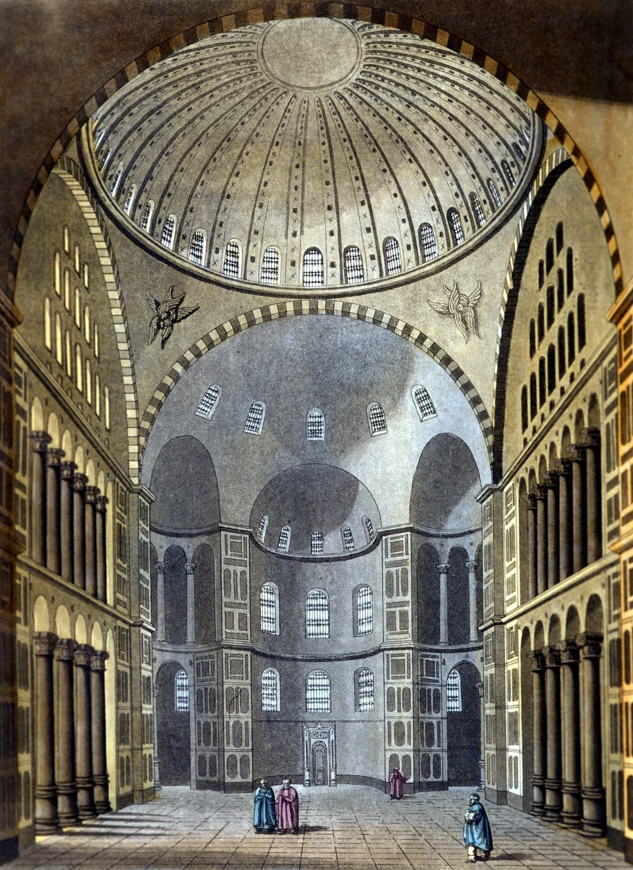 Innenansicht der Hagia Sophia Moschee in Konstantinopel - in „Das alte und moderne Kostüm“ von Ferrario, ed. Mailand von Unknown artist