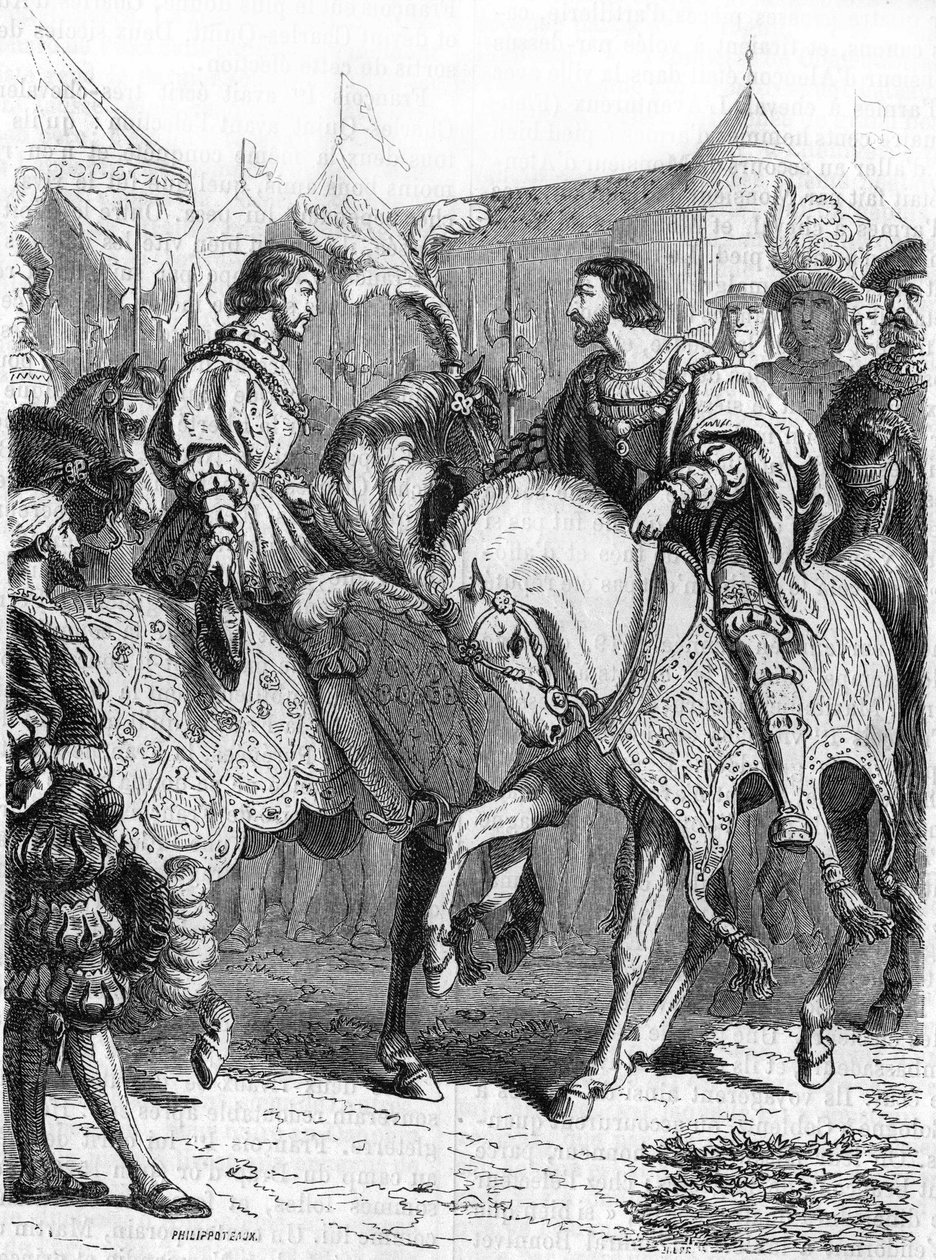 Interview von Franz I. und Heinrich VIII. Gravur des 19. Jahrhunderts. von Unknown artist