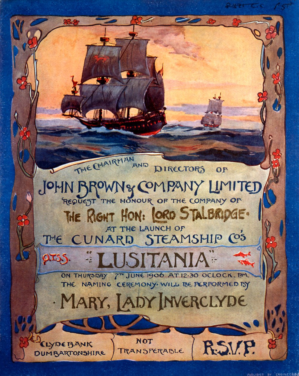 Einladung für Lord Stalbridge zur Teilnahme am Stapellauf der RMS Lusitania von Unknown Artist