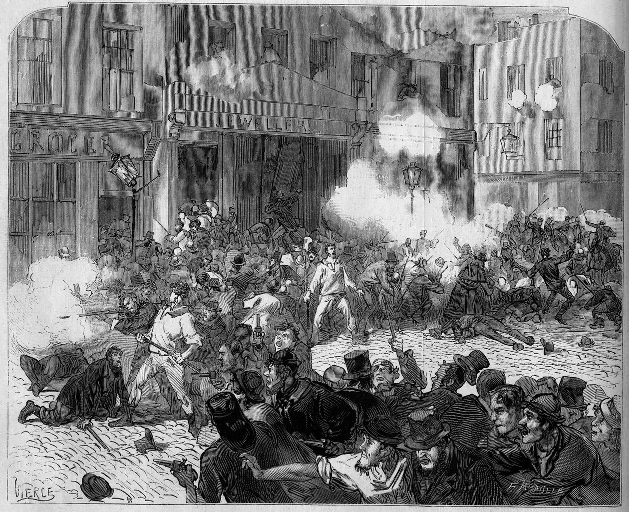 Irland 1872: Belfast-Unruhen, Kampf zwischen Orangisten und Katholiken von Unknown artist