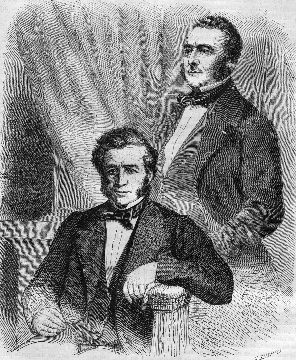 Isaac und Jacob Emile Pereire, französische Geschäftsleute, Gründer der Société de crédit mobilier (1852). von Unknown artist