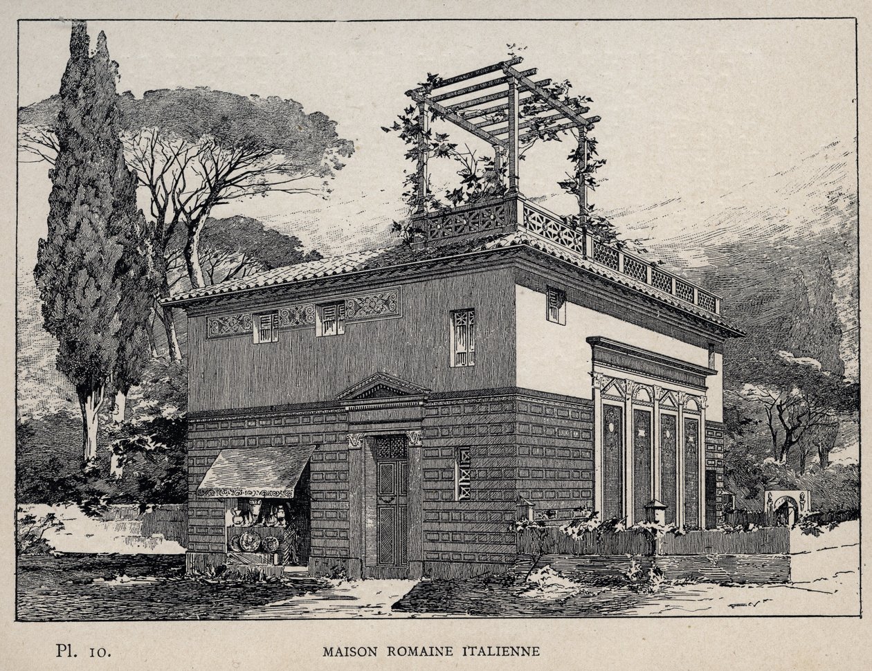 Italienisches römisches Haus - Gravur von 1889 in 