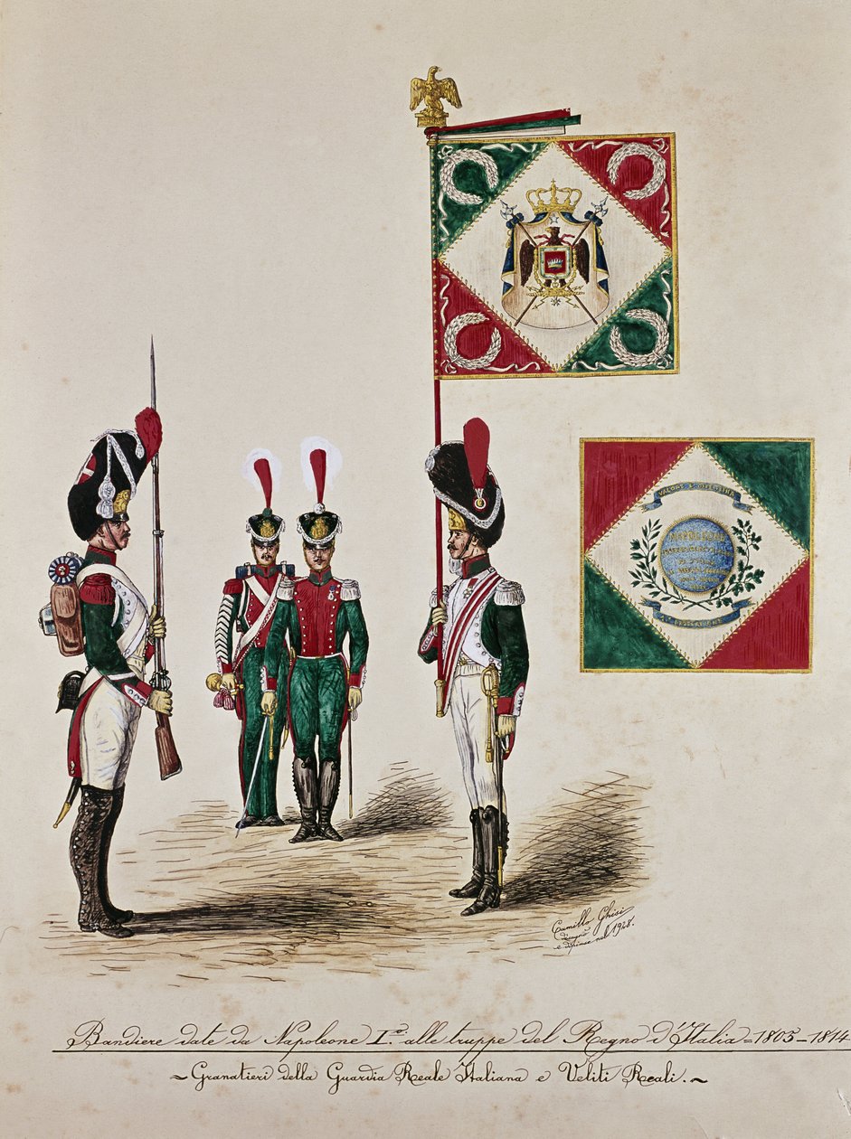 Italienische Armeeflagge zur Zeit Napoleons I. (Gravur) von Unknown artist