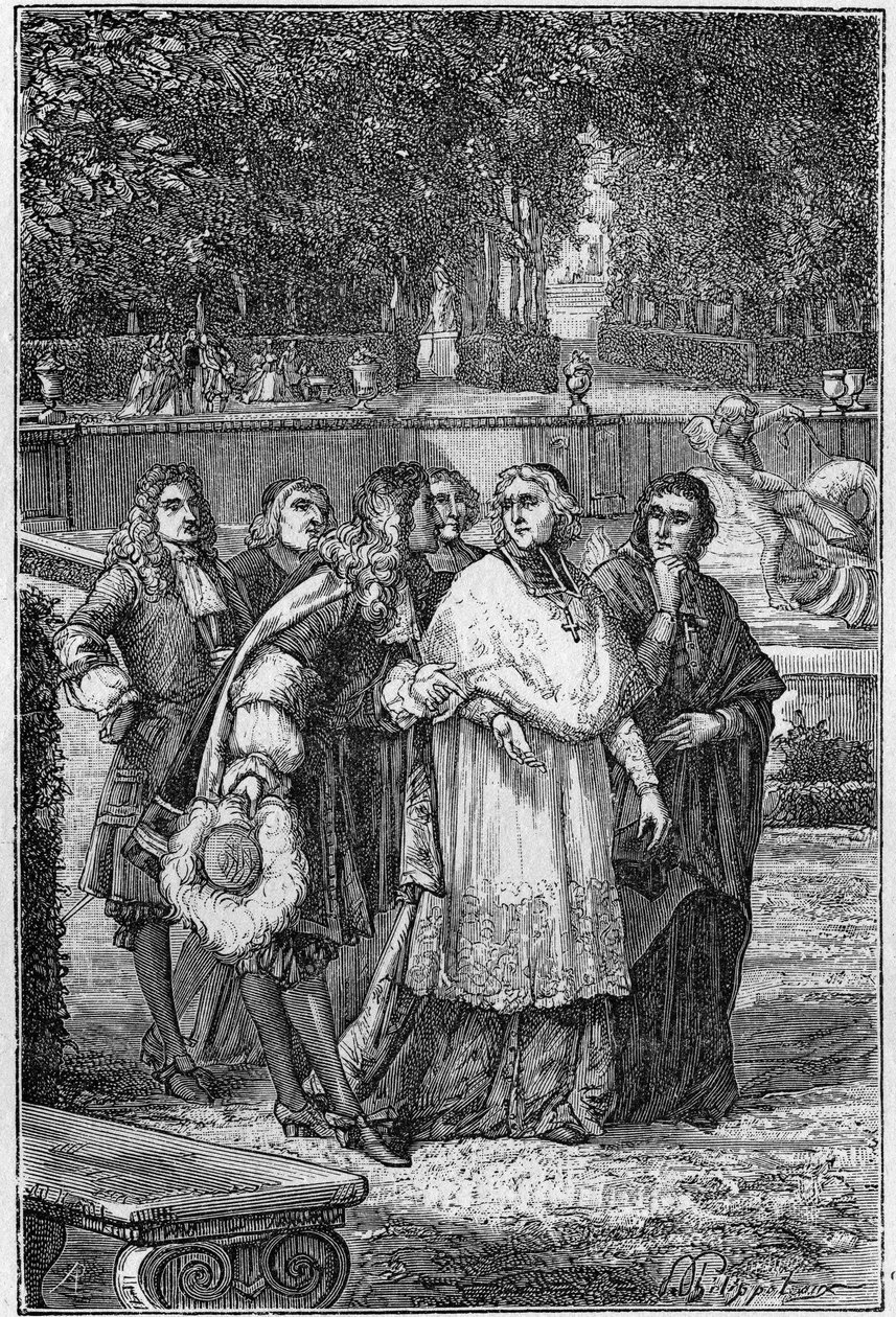 Jacques-Bénigne Bossuet (1627-1704), französischer Prälat und Schriftsteller in der Allee der Philosophen in Versailles. Gravur des 19. Jahrhunderts von Unknown artist