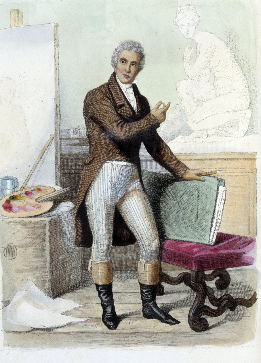 Jacques Louis David, französischer Maler und Karikaturist (1748-1825) in Ed. Mennechet, „Le Plutarque français“ von Unknown artist