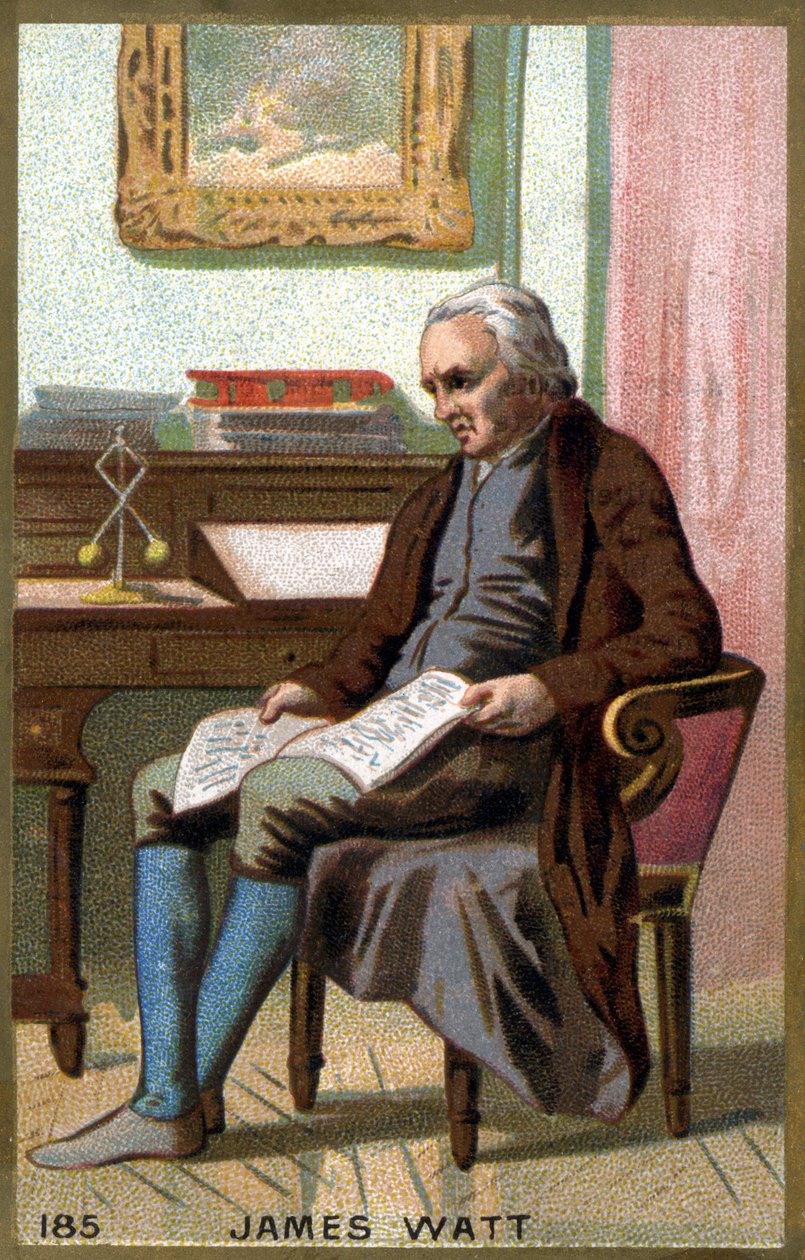 James Watt (1736 -1819) in seinem Büro. Chromolithografie des 19. Jahrhunderts von Unknown artist