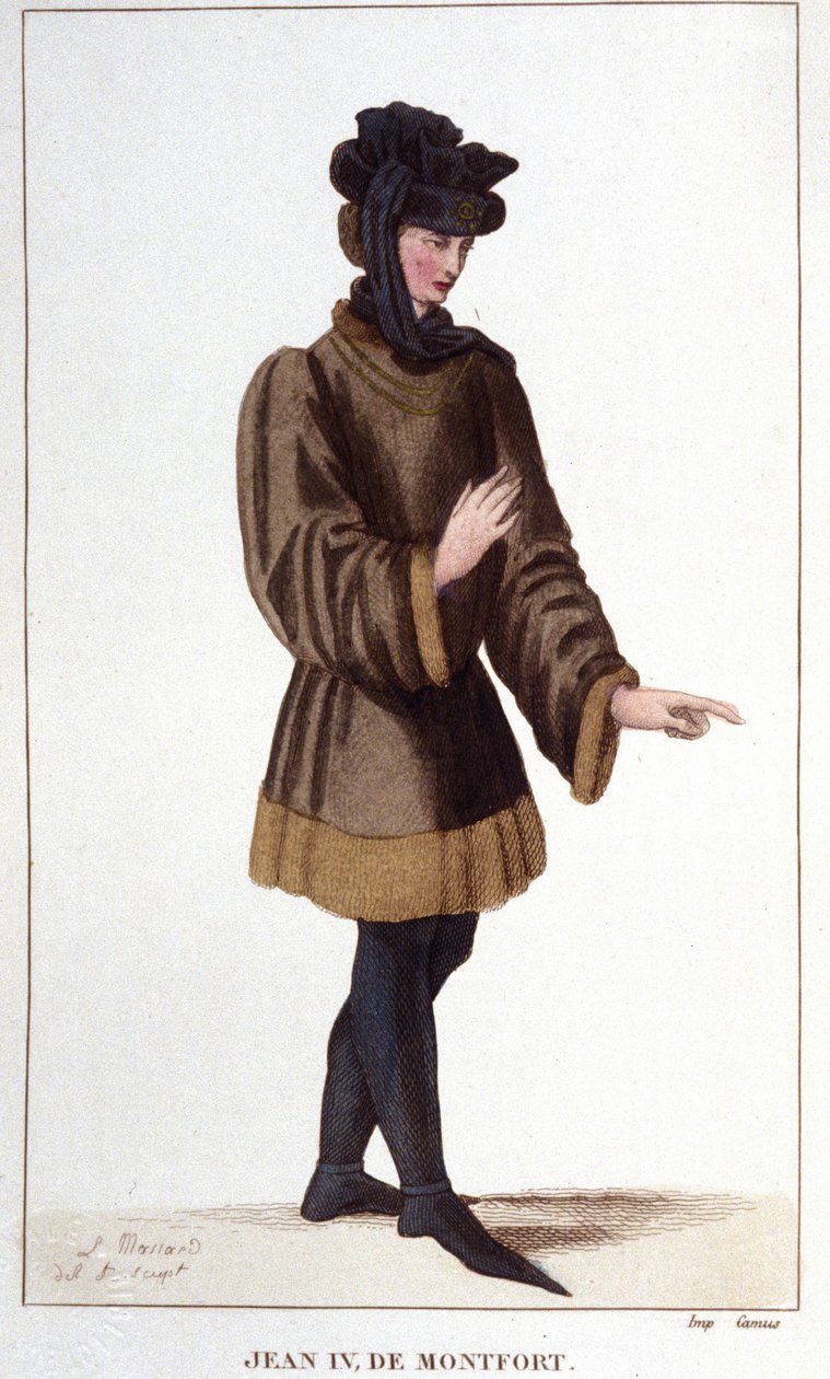 Jean de Montfort (1293-1345). Bei der Durchsetzung seiner Rechte erklärte er den Erbfolgekrieg der Bretagne. Gravur aus dem Jahr 1830. von Unknown artist