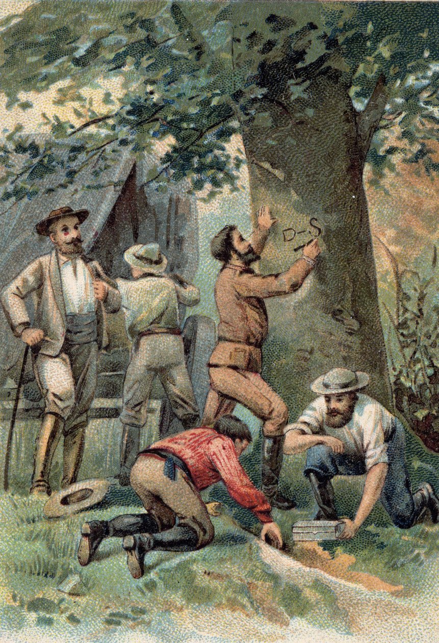 John McDouall Stuart (1815-1866): Schottischer Entdecker, markiert nach der Durchquerung Australiens im Jahr 1862 den Ort seines letzten Zufluchtsortes an einem Baum von Unknown artist