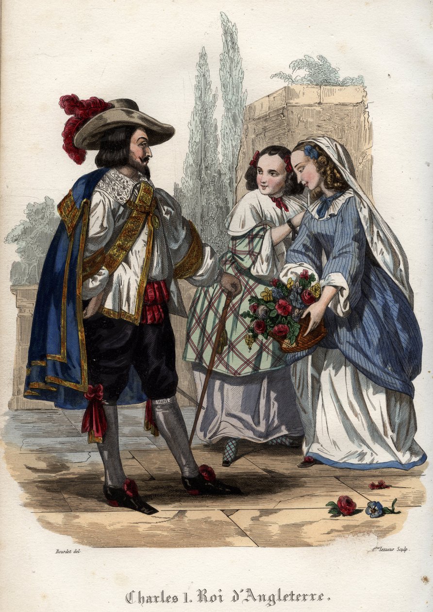 König Karl I. von England (Charles I Stuart) (1600-1649) verführt junge Frauen. Gravur von 1842 in „Histoire des papes“ von Maurice Lachatre. Private Sammlung. von Unknown artist