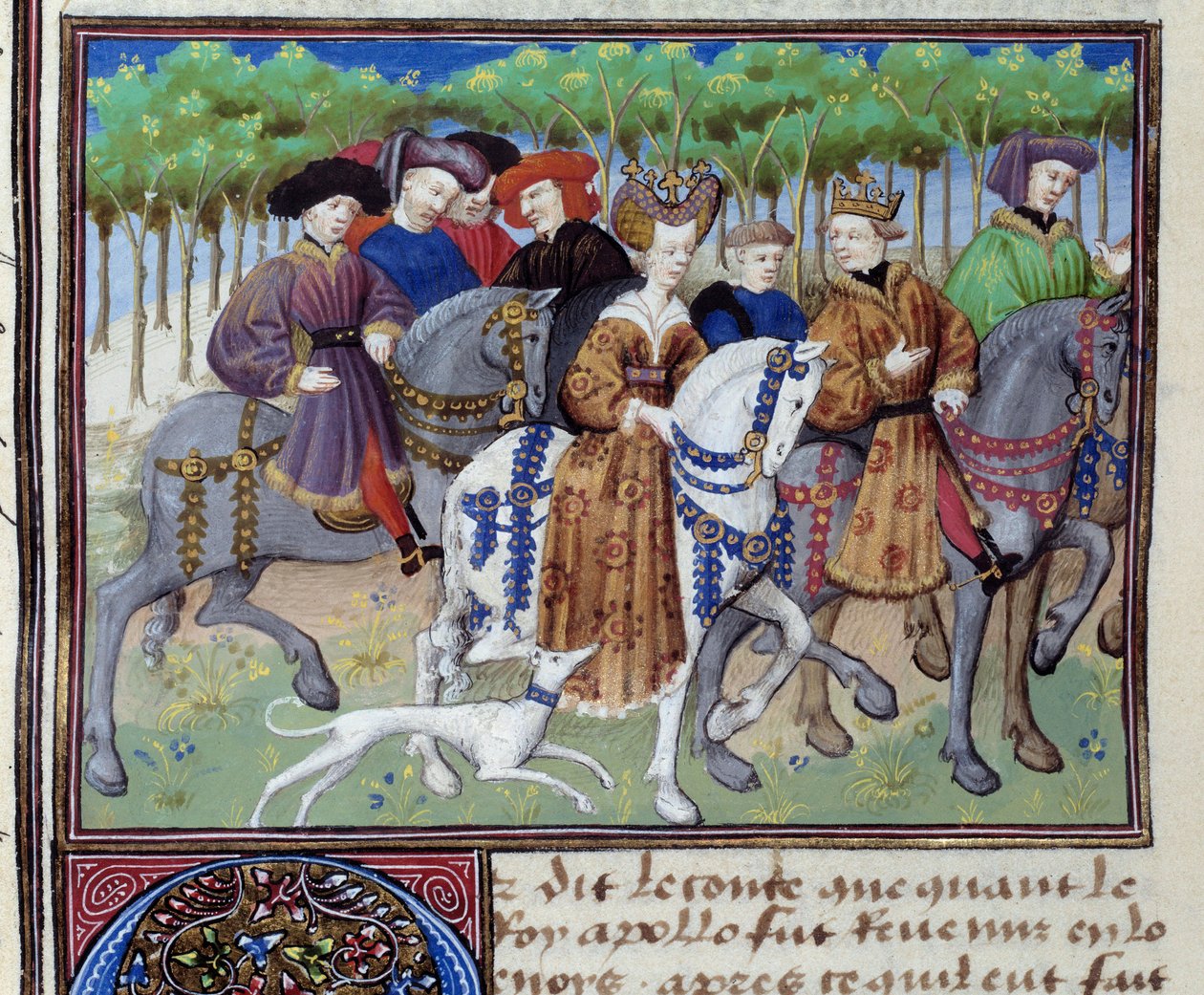 König und Königin auf der Jagd (Philipp VI. von Valois und Blanche von Navarra (?)) Miniatur aus „Le livre de la chasse“ von Gaston III Phoebus, Graf von Foix, Herr von Béarn (1331-1391) von Unknown artist